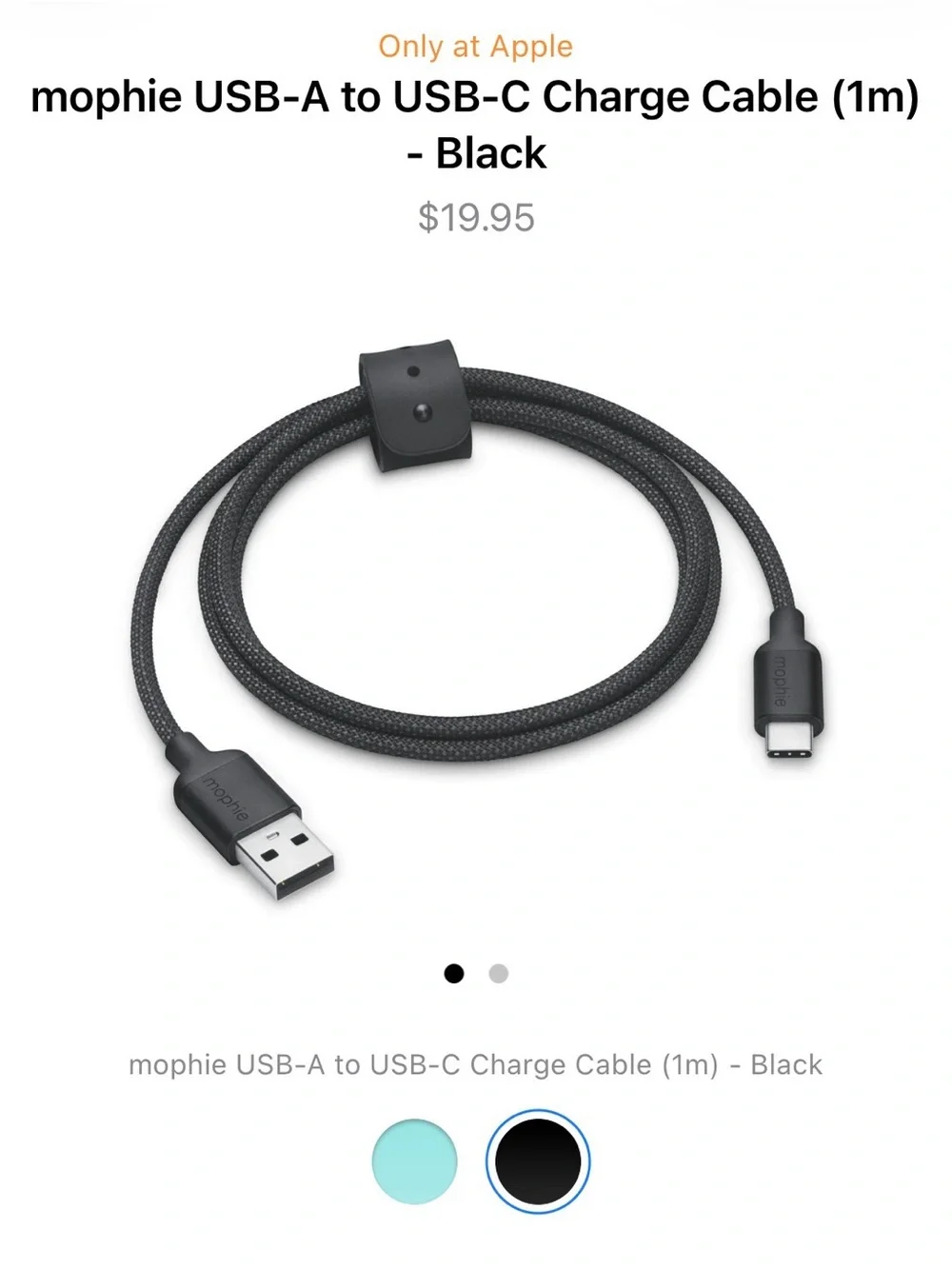 mophie Black Braided USB-A to USB-C Cable with Strap